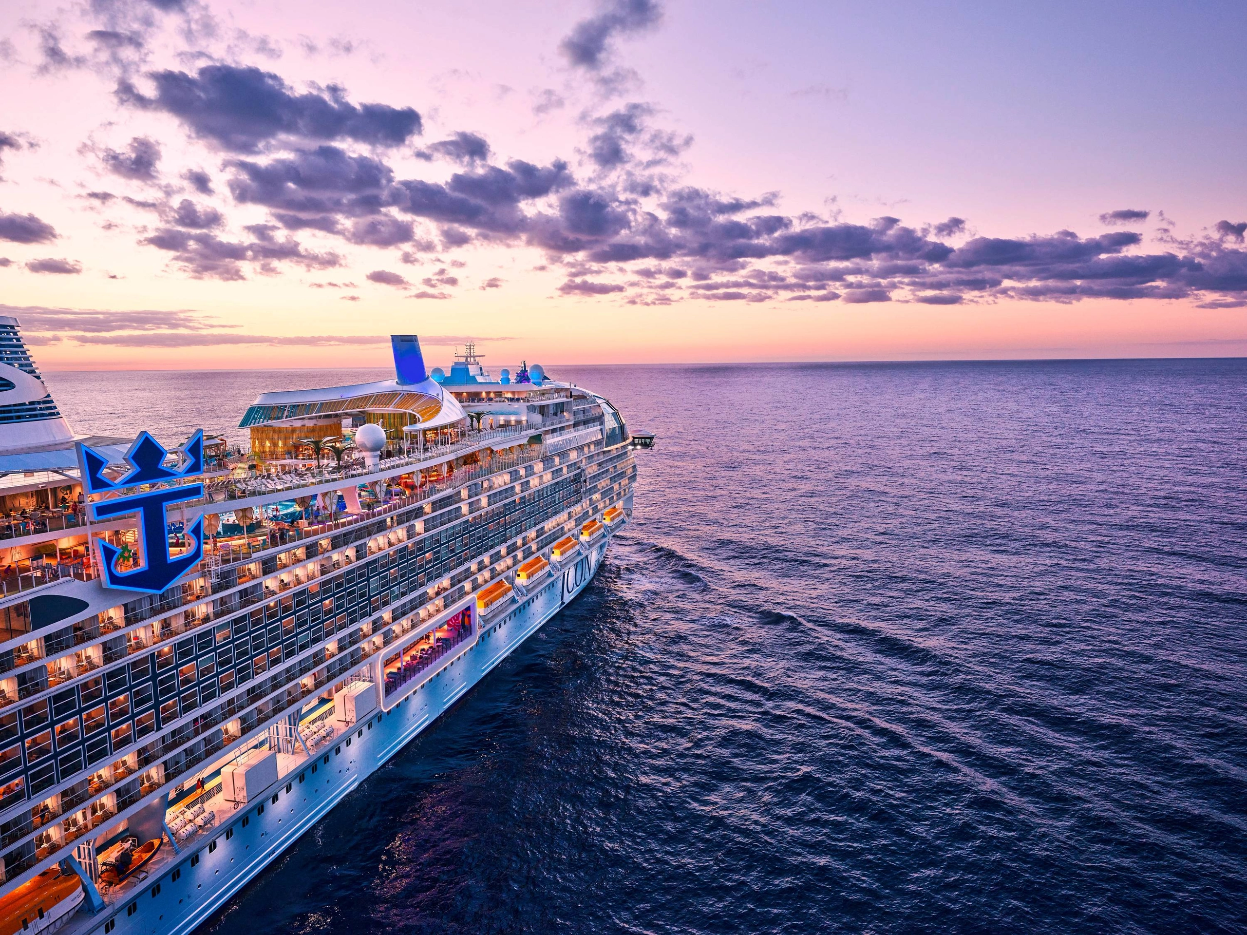 Cruise ship at sunset