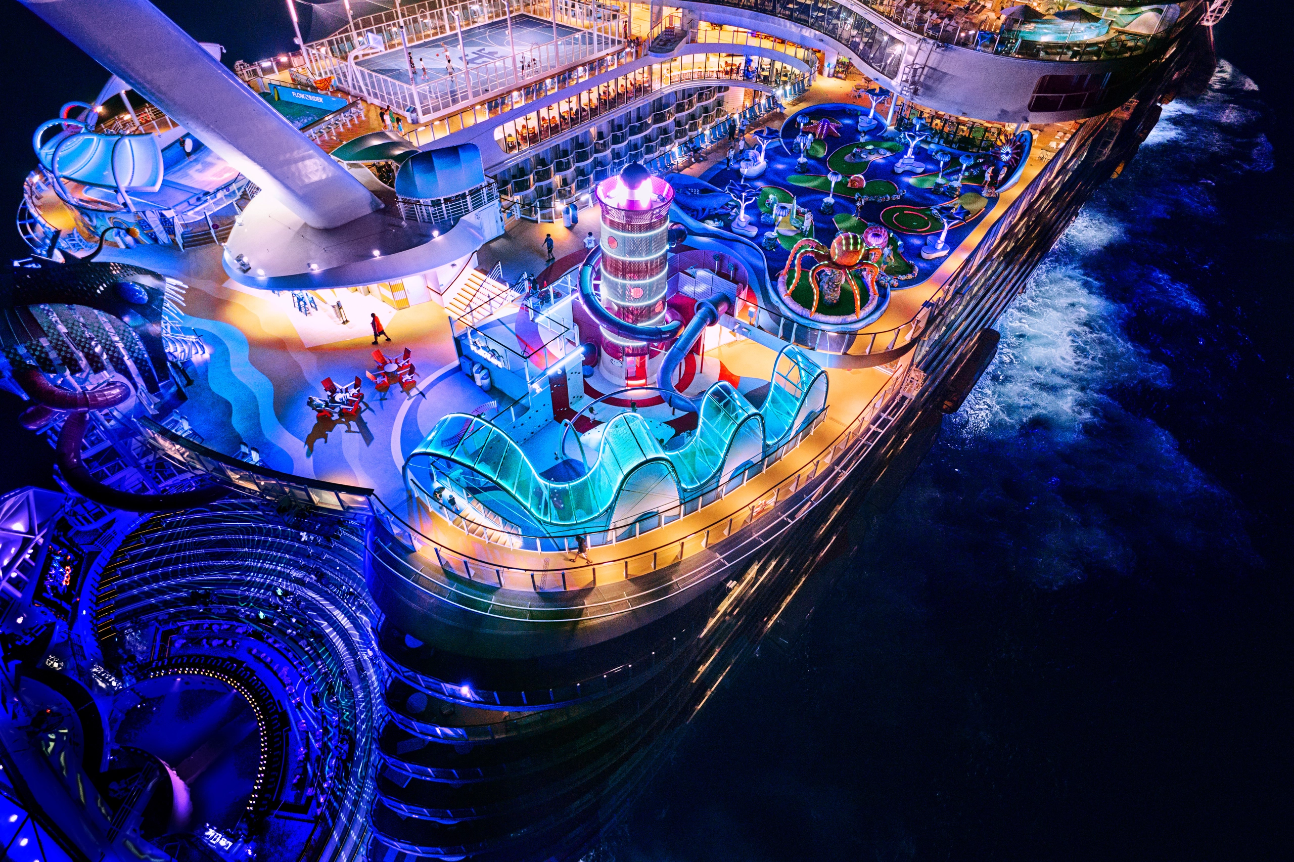 Utopia of the Seas ship at night
