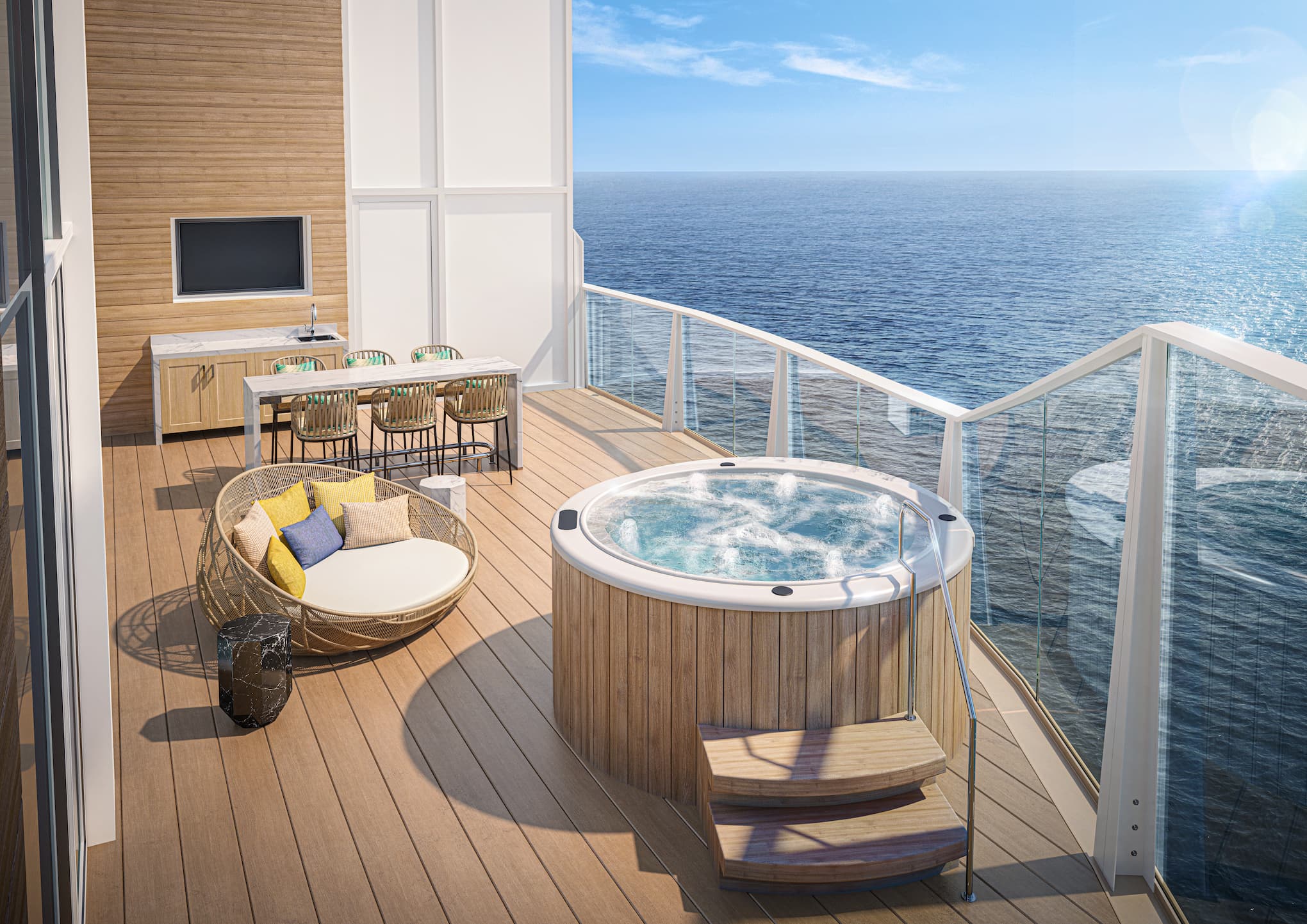 Utopia of the Seas Royal Loft Suite balcony with jacuzzi