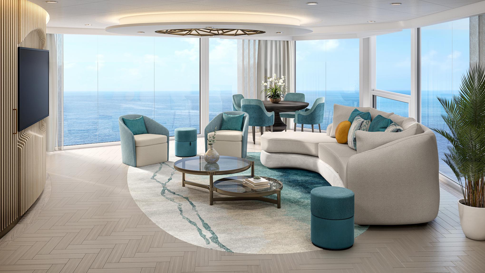 Utopia of the Seas solarium living room with sea view